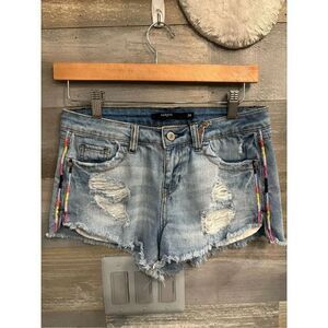 Harper 28 light wash denim shorts w/embroidered sides